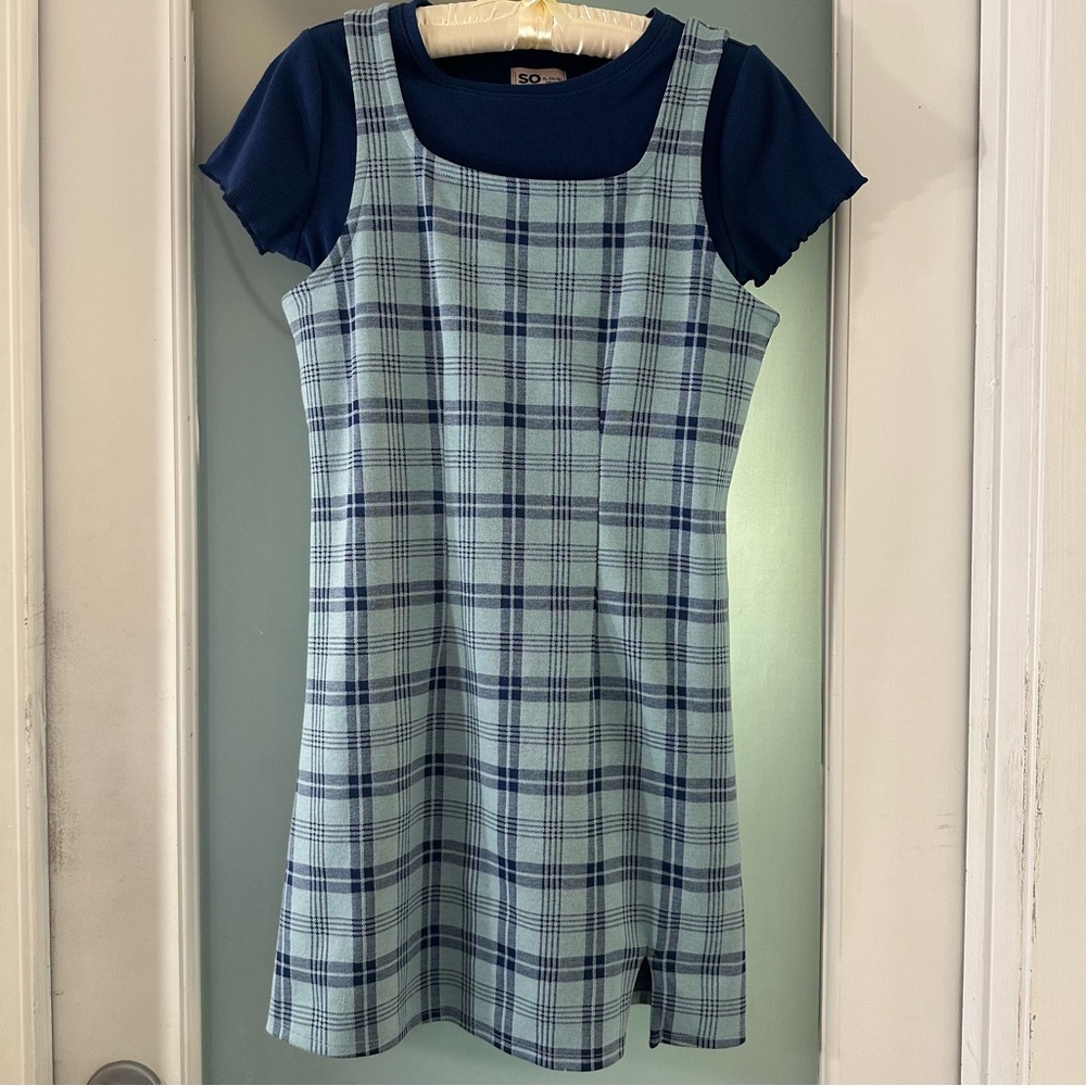 SO Blue Plaid Dress wi Navy Tee set